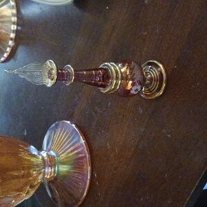 Vintage Perfume Bottle In Gold And  Cranberry 5-1/2"